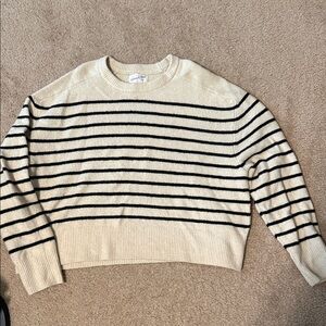 Universal Thread Cream Crewneck Sweater with Black Stripes